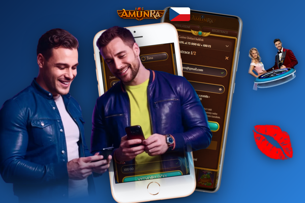 Vyplněný registrační formulář AmunRa Casino se zvýrazněnou volbou měny CZK